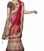 Designer Net Fabric  Red Colored Embroidered Lahenga Saree