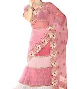 Designer Net Fabric  Pink Colored Embroidered Lahenga Saree