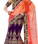 Designer Net Fabric  Purple Colored Embroidered Lahenga Saree