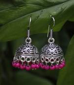 Hot Pink Choti Tokri German Silver Jhumki