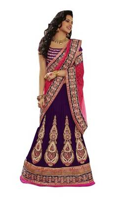 Purple Net Embroiderred Bridal Lehengas 1
