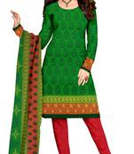 Green printed crepe unstitched salwar with dupatta