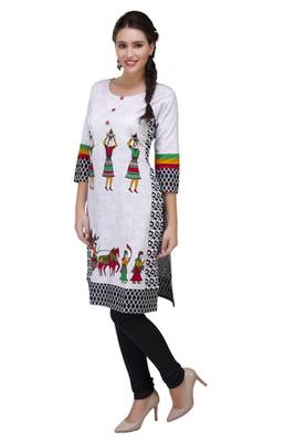 White Cotton Printed Kurti 2