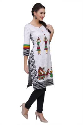 White Cotton Printed Kurti 3