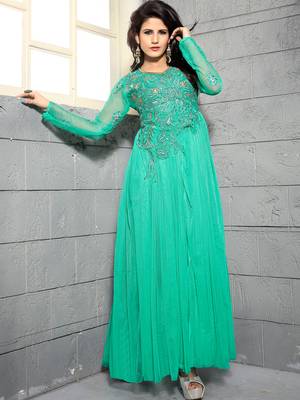 Blue Net Embroidered Unstitched Party Wear Gown 1