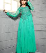 Blue Net Embroidered Unstitched Party Wear Gown