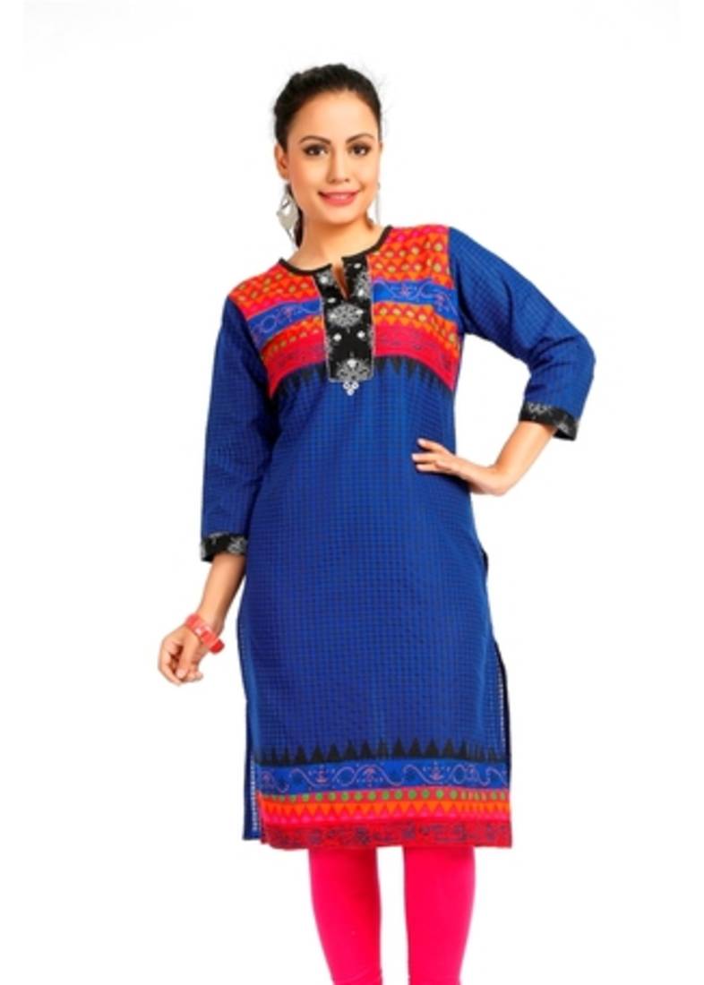 Blue cotton printed kurti