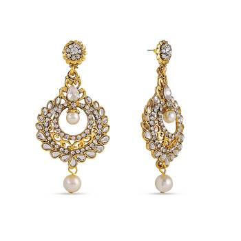 White Kundan Stone Dangle Designer Earrings For Occasion Wear 2