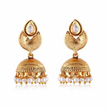 Gold Finishing Ethnic White Kundan Designer Jumki 1