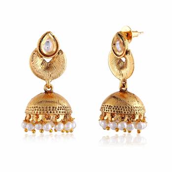 Gold Finishing Ethnic White Kundan Designer Jumki 2