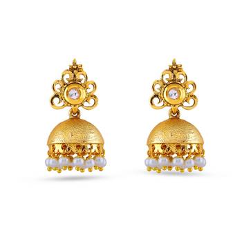 Designer Golden Jhumki Pota Stone Work Design Earrings 1