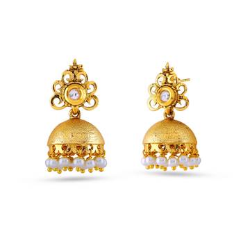 Designer Golden Jhumki Pota Stone Work Design Earrings 2