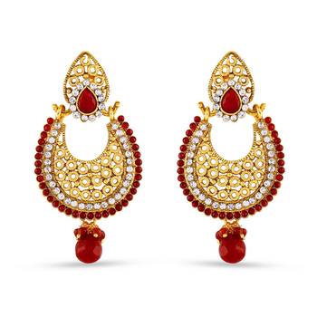 Red Pota Stone Work Designer Dangle Earrings 1