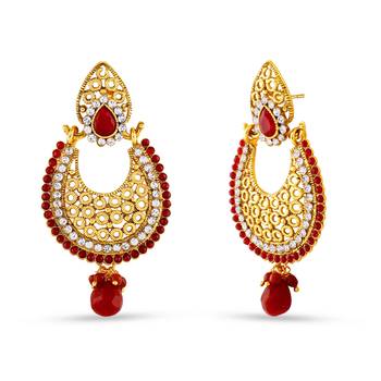 Red Pota Stone Work Designer Dangle Earrings 2