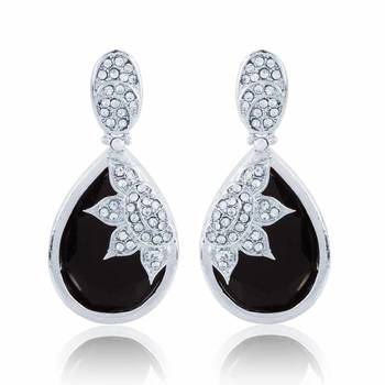 Black Stone Rhodium Finishing Designer Dangle Earrings 1