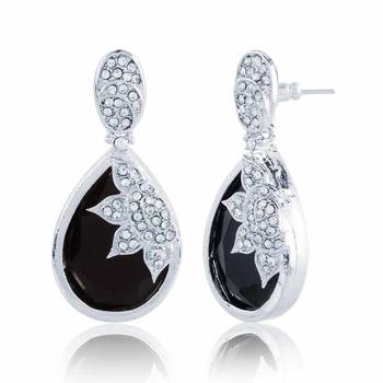 Black Stone Rhodium Finishing Designer Dangle Earrings 2