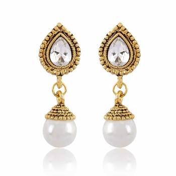 Rhodium Finishing White Pearl Drop Causal Wear Earrings 1