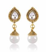 Rhodium Finishing White Pearl Drop Causal Wear Earrings