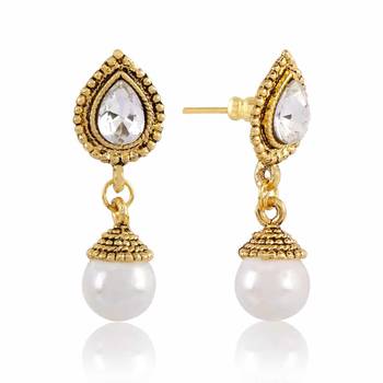 Rhodium Finishing White Pearl Drop Causal Wear Earrings 2