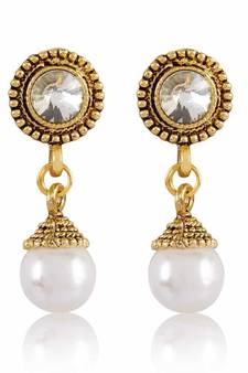 White Stone Gold Finishing Round Shape Design Earrings