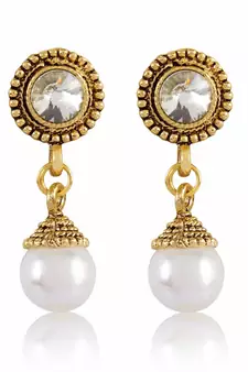 White Stone Gold Finishing Round Shape Design Earrings