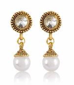 White Stone Gold Finishing Round Shape Design Earrings