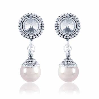 Rhodium Finishing Round Shape Drop Design Earring 1