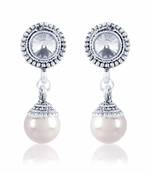 Rhodium Finishing Round Shape Drop Design Earring