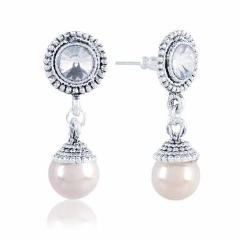 Rhodium Finishing Round Shape Drop Design Earring 2