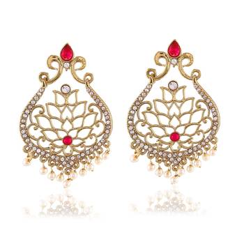 Fancy Pink Kundan Adorable Gold Finishing Design Dangle Earrings 1