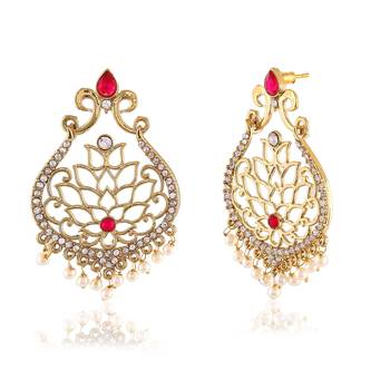 Fancy Pink Kundan Adorable Gold Finishing Design Dangle Earrings 2