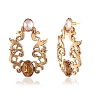 Fancy Golden Stone Designer Dangle Earrings For Party Wear 2