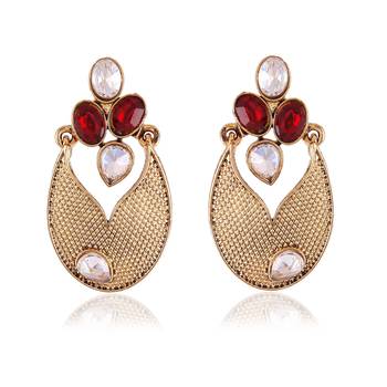 Stunning Red Beads Stone Gold Finishing Dangle Earrings 1