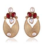 Stunning Red Beads Stone Gold Finishing Dangle Earrings