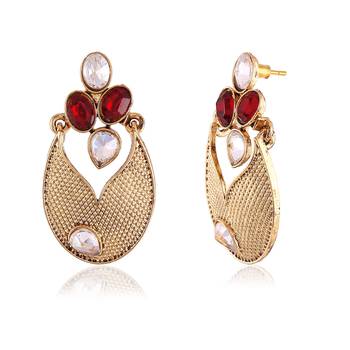 Stunning Red Beads Stone Gold Finishing Dangle Earrings 2