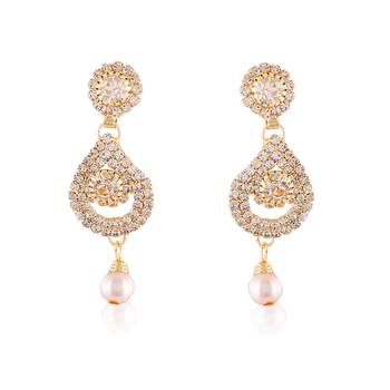 Fancy White Roll Chain Stone Work Design Dangle Earrings 1
