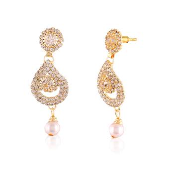 Fancy White Roll Chain Stone Work Design Dangle Earrings 2