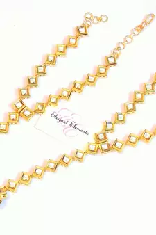 Kundan bridal gold plated haath panja phool slave bracelet with ring