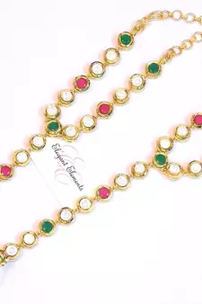 Kundan bridal gold plated haath panja phool slave bracelet with ring
