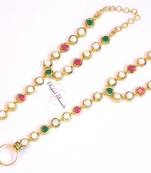 Kundan bridal gold plated haath panja phool slave bracelet with ring