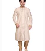 White Polysilk Bronze Poly Silk Resham Kurta Pyjama