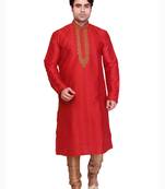 Red Polysilk Bronze Poly Silk Embroidered Kurta Pyjama