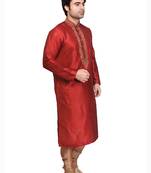 Red Polysilk Bronze Poly Silk Embroidered Kurta Pyjama