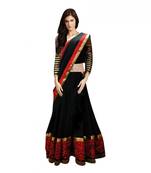 Black and red georgette embroidered unstitched lehenga-choli