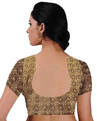 Golden embroidery cotton unstitched blouse 2