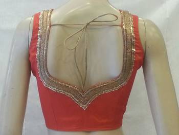 Red handwork blouse. dupion silk stitched blouse 1