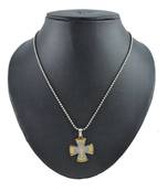  Protestant Holy Cross Necklace with 24K Yellow Gold Plating and Silver-Plated Chain