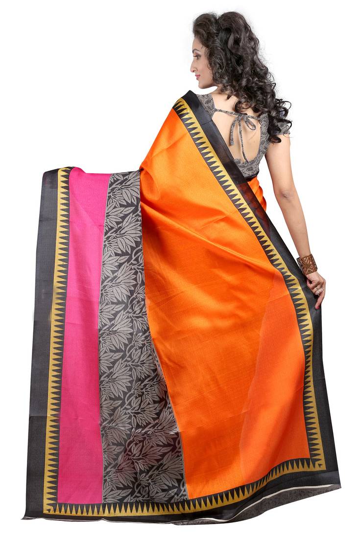 Women's Bhagalpuri Silk Blue Printed DesignerSaree With Blouse Piece