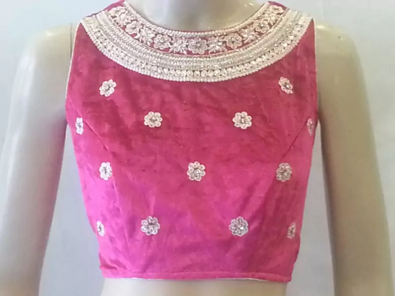 Classy pink velvet blouse.Handwork Velvet stitched blouse