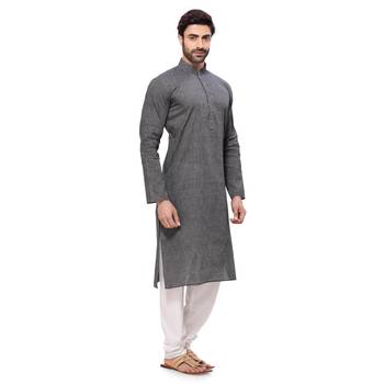 Men's Handloom Gray Kurta Pyjama 4